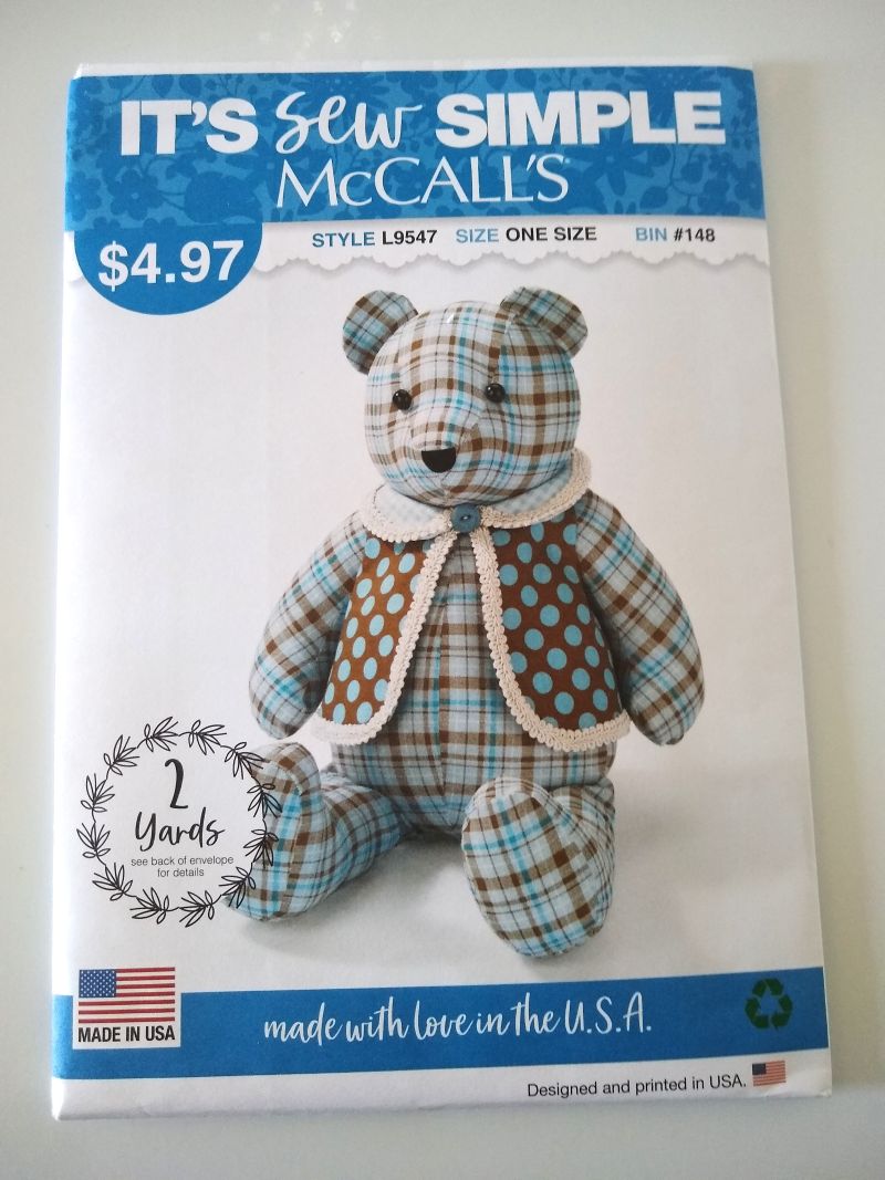 McCall’s L9547 Sewing Pattern Only Stuffed Memory Bear & Vest One Sz 2022