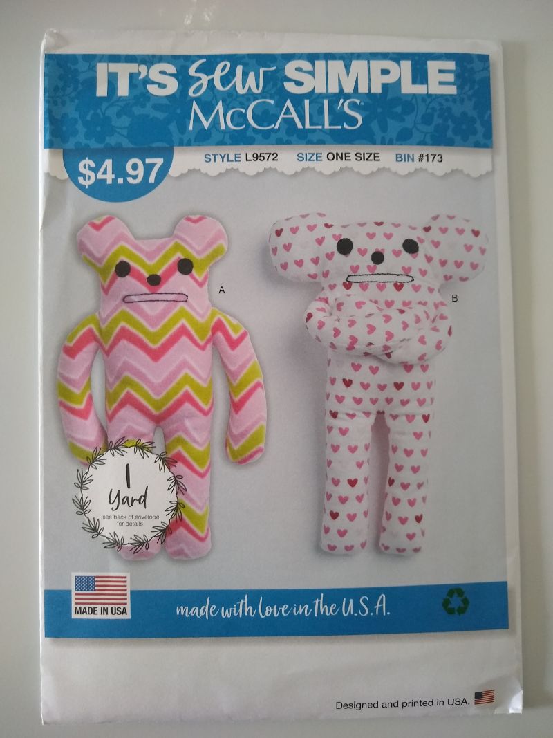 McCall’s L9572 Sewing Pattern Stuffed Mouse Cat Rabbit Plush Toys Uncut