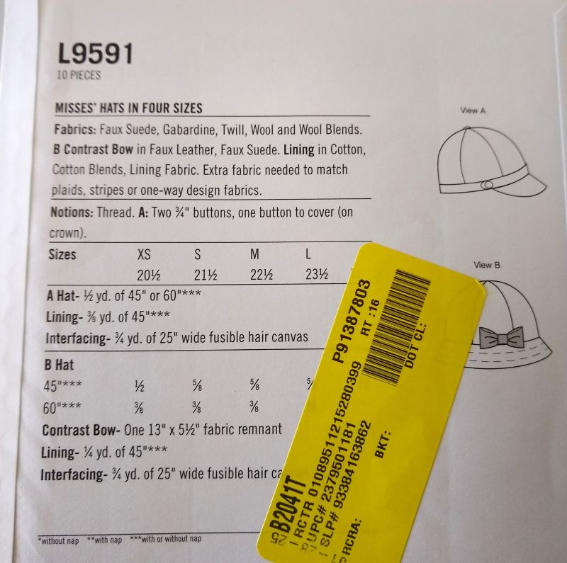 McCall’s L9591 Sewing Pattern Misses Hats Bucket & Derby XS–L (2022)