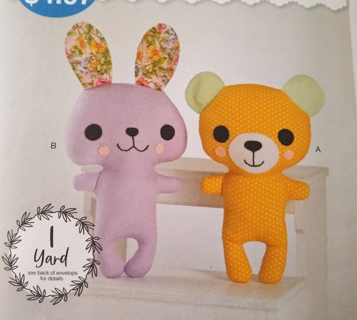 McCall’s L9548 Sewing Pattern 12.5” Stuffed Bear & Bunny Plush Toys 