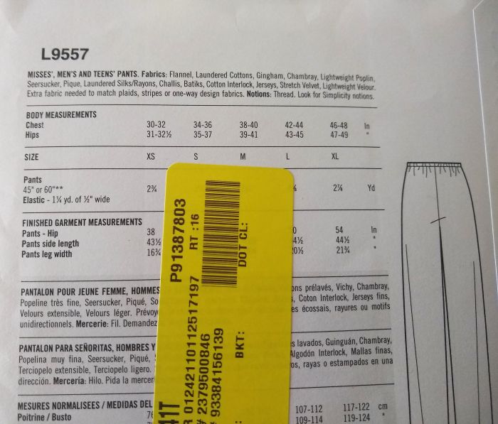 Easy McCall’s L9557 Sewing Pattern Unisex Lounge Pajama Pants XS–XL 