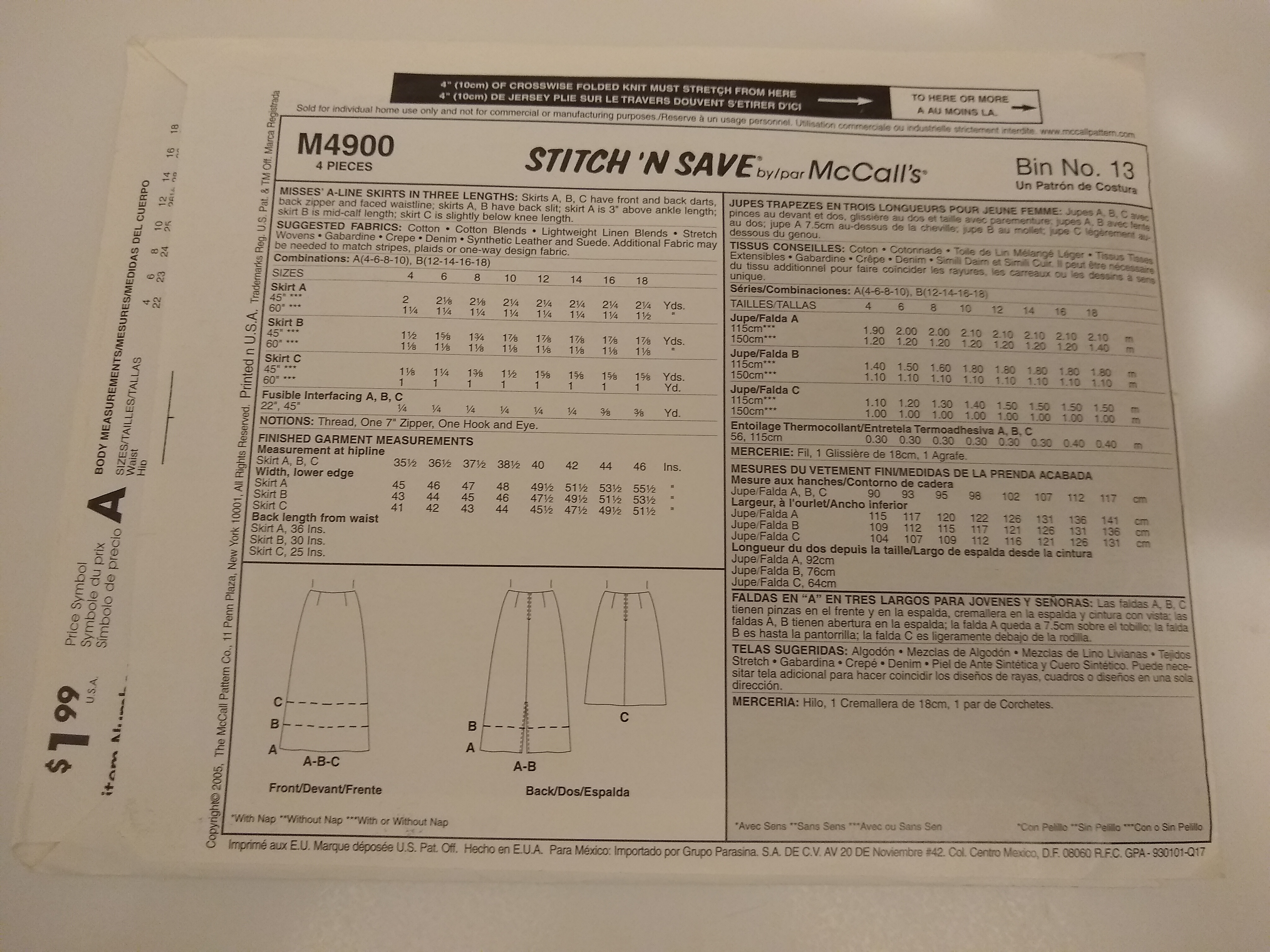  McCall’s M4900 Sewing Pattern Misses’ A-Line Skirts Sz 12-18