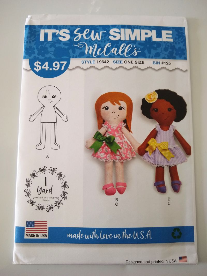 McCall’s L9642 Stuffed Doll Dress & Shoes Sewing Pattern One Yard Project