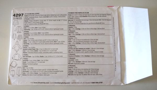 Simplicity 4297 18" Doll Clothes Pattern (Fall/Winter Wardrobe)