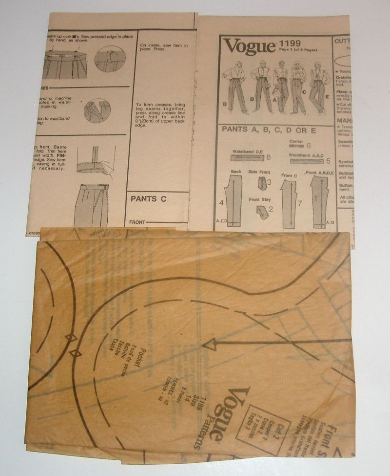 Classic Vogue 1199 Sewing Pattern Misses Pants Size 14