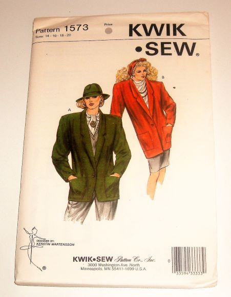 Kwik Sew 1573 Misses Unlined Jacket Pattern (Sz 14–20)