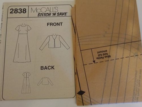 McCalls 2838 Sewing Pattern Misses/MP Unlined Jacket & Dress Sz 10-16