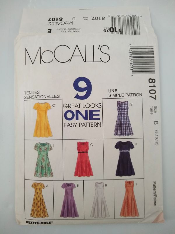 McCall's 8107 Misses' Dress Pattern (1996) Siz8-12 