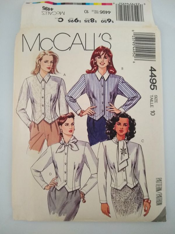 McCall’s 4495 Sewing Pattern Misses Blouse Size 10 