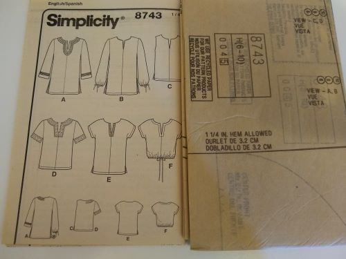 Simplicity 8743 Sewing Pattern Six Made Easy Pullover Tops Sz 6–10 