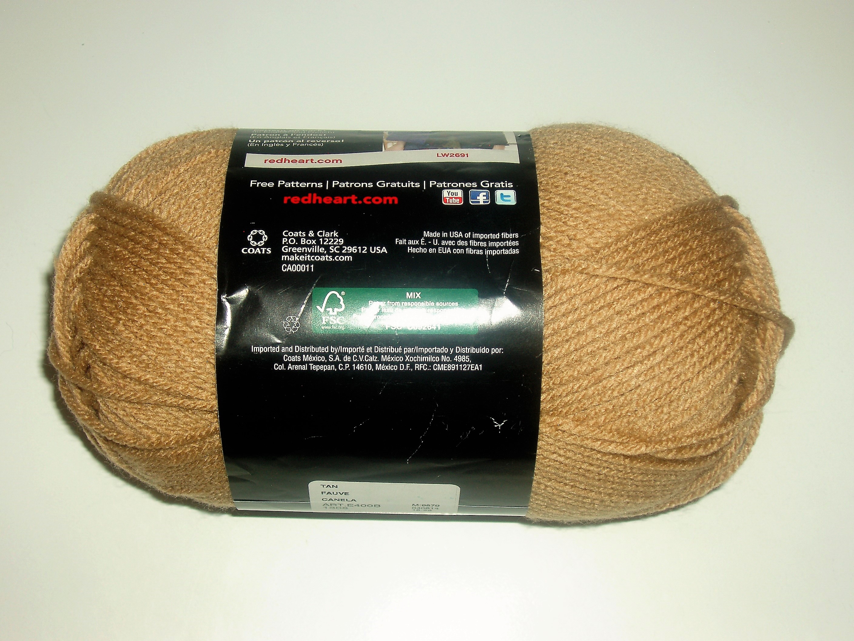 Red Heart Tan Yarn LW2691 6 oz / 315 yds 100% Acrylic