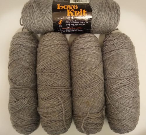 Love Knit Gray Yarn 5 Vintage Skeins 100% Acrylic 4-Ply
