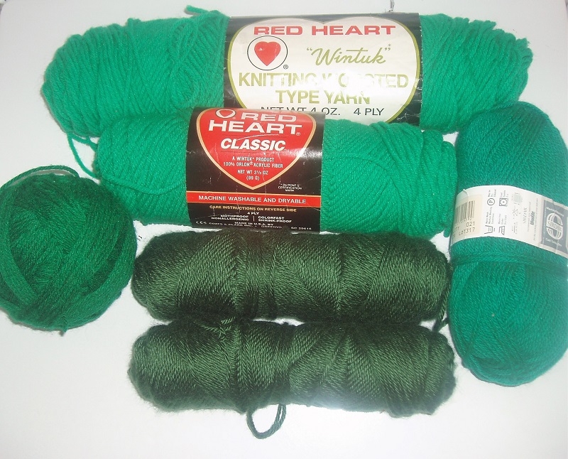 Assorted Green Yarn Lot 6 Mixed Colors of Green for Crafting or Stash Building