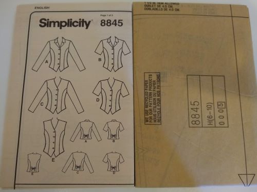 Simplicity 8845 Misses Semi-Fitted Button-Front Tops Sizes 6–10 