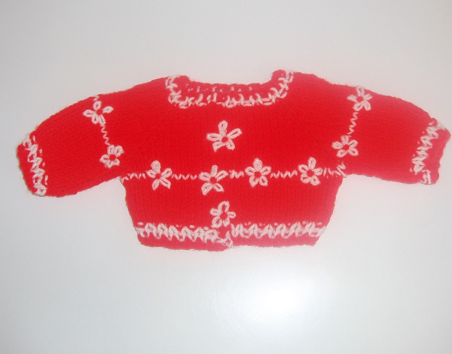 Handmade Red & White Sweater & Cap Set Fits 18” Dolls Like American Girl