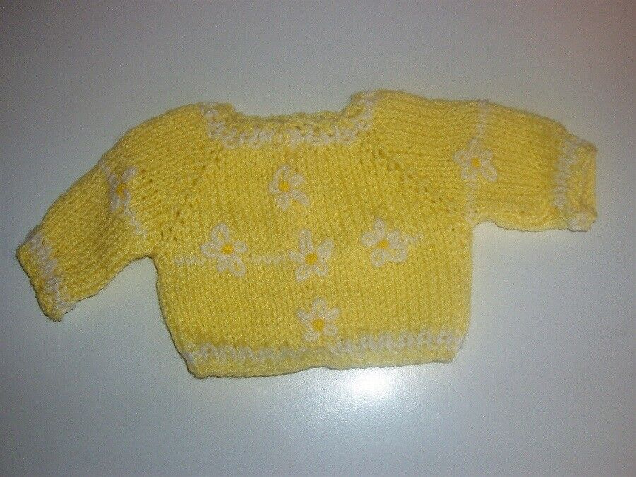 Handmade Yellow & White Sweater & Cap Set Fits 18” Dolls Like American Girl
