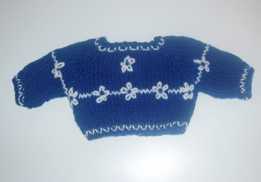 Handmade Blue & White Sweater & Cap Set – Fits 18” Dolls Like American Girl