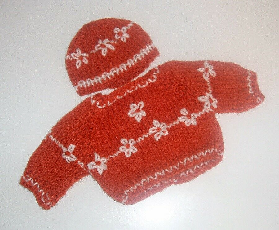 Handmade Crimson & White Sweater & Cap Set Fits 18” Dolls Like American Girl