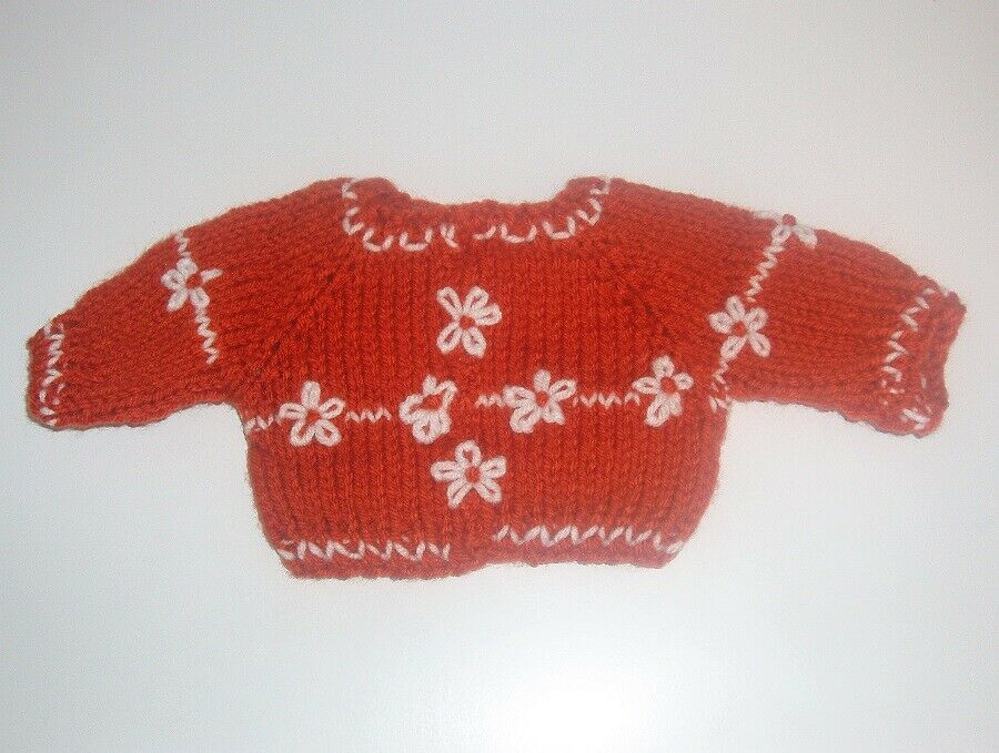 Handmade Crimson & White Sweater & Cap Set Fits 18” Dolls Like American Girl