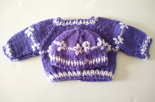 Handmade Purple & White Sweater & Cap Set Fits 18” Dolls Like American Girl