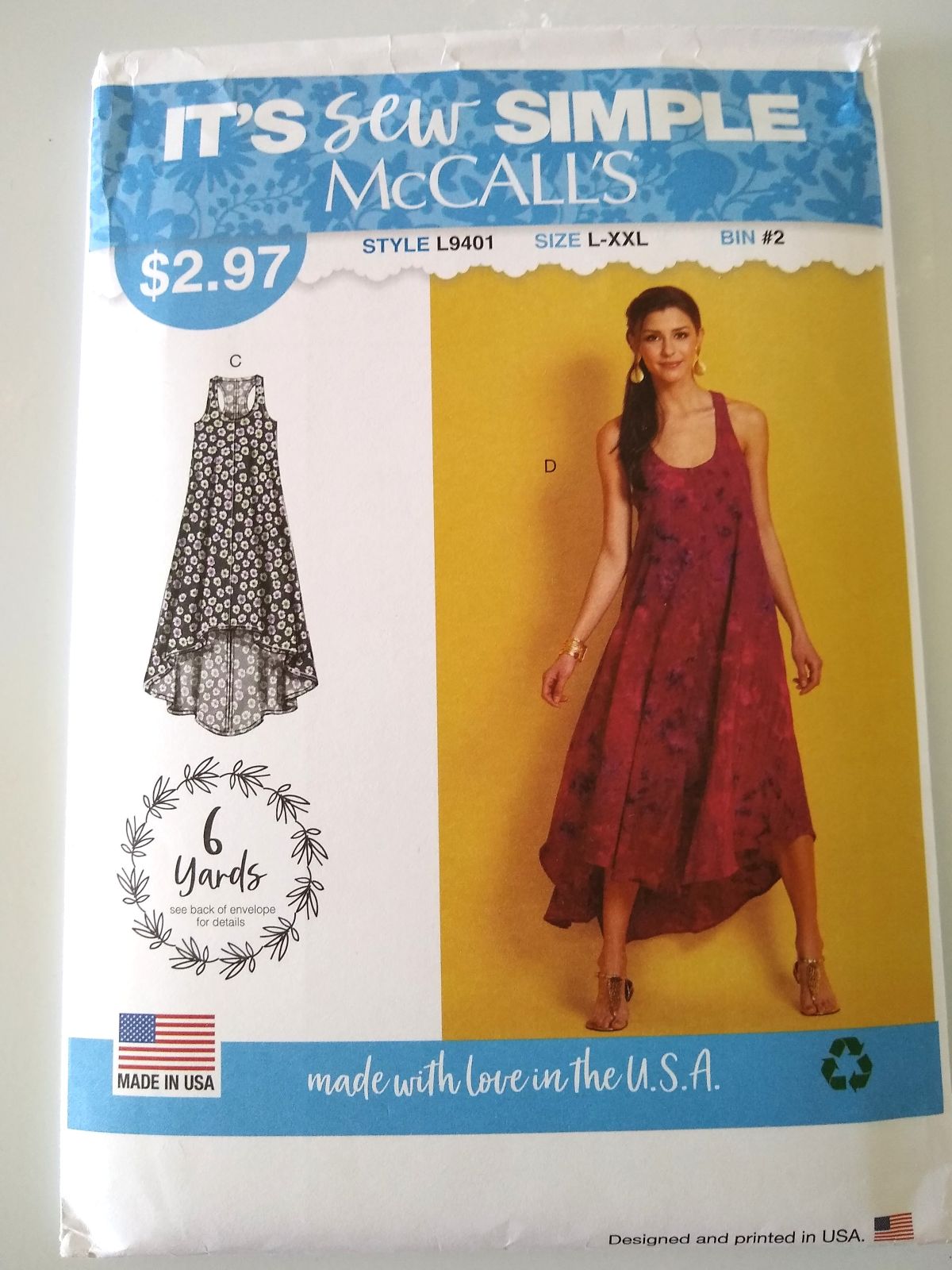 McCall’s L9401 Misses Pullover Dress Pattern Sz L–XXL