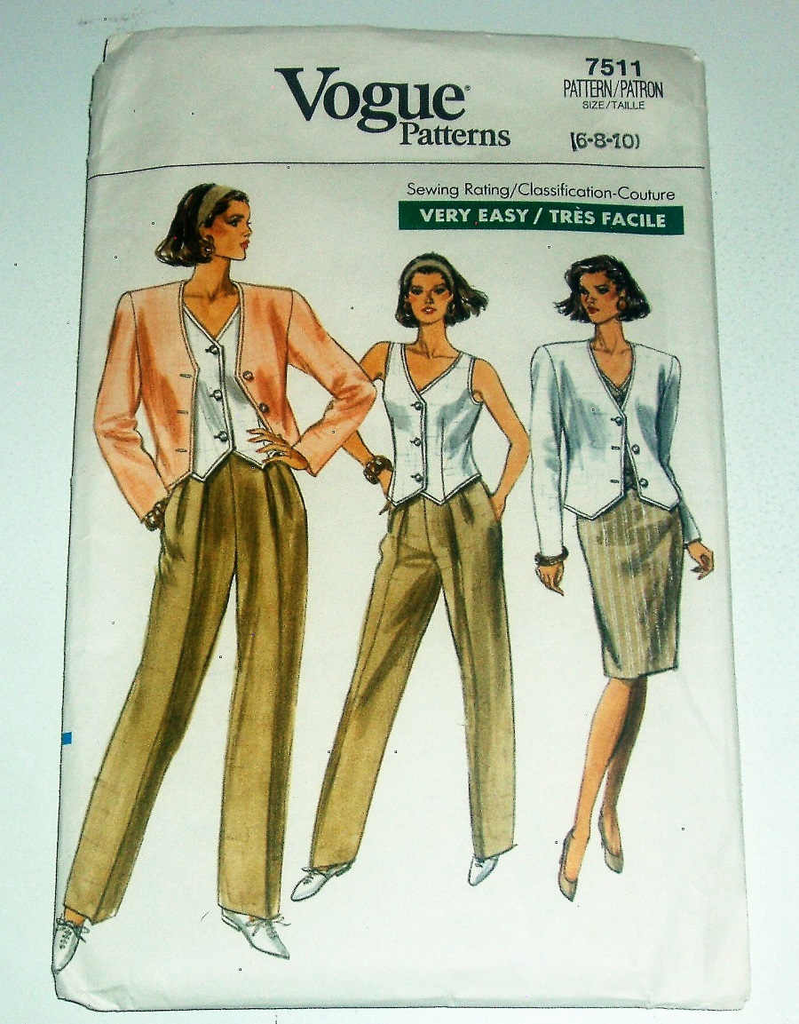 Vintage Vogue 7511 (1989) Misses' / MP Jacket, Vest, Skirt & Pants Sz 6-10