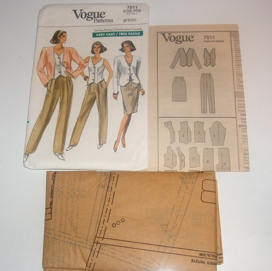 Vintage Vogue 7511 (1989) Misses' / MP Jacket, Vest, Skirt & Pants Sz 6-10