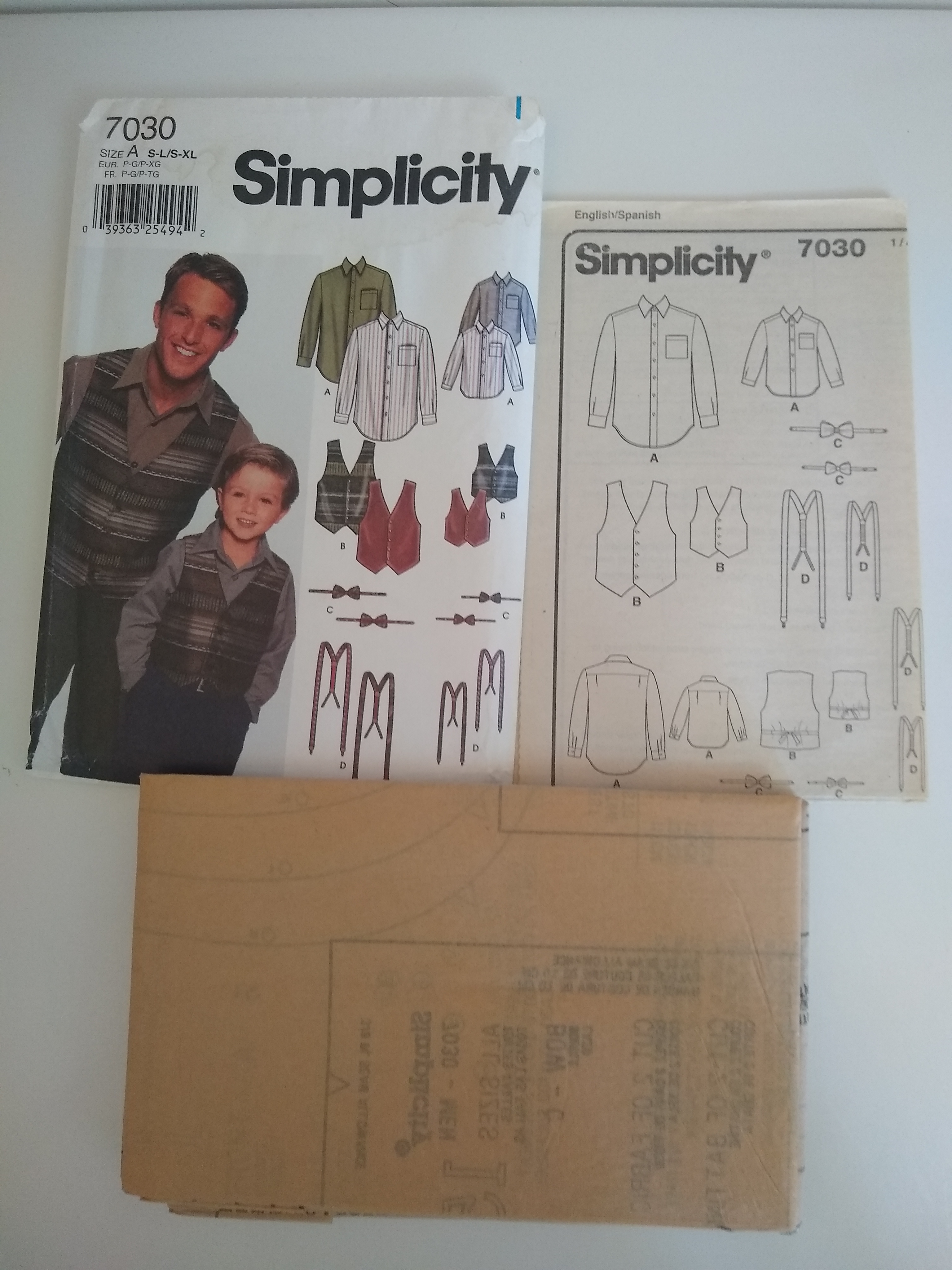 Simplicity 7030 Men’s & Boys’ Shirt Vest Bow Tie & Suspenders Pattern