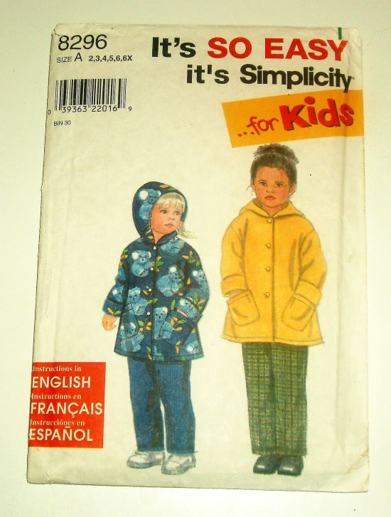 Simplicity 8296 Girls’ Hooded Jacket & Pants Sewing Pattern (Sz 2–6X)