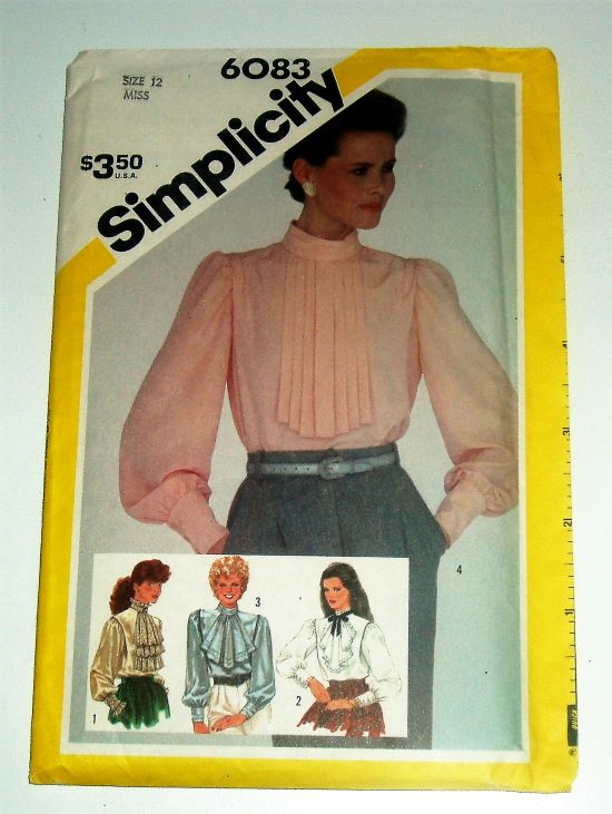 Simplicity 6083 1983 Misses Blouse Pattern (Sz 12) with Jabot Variations