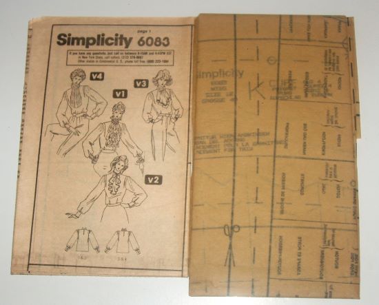 Simplicity 6083 1983 Misses Blouse Pattern (Sz 12) with Jabot Variations