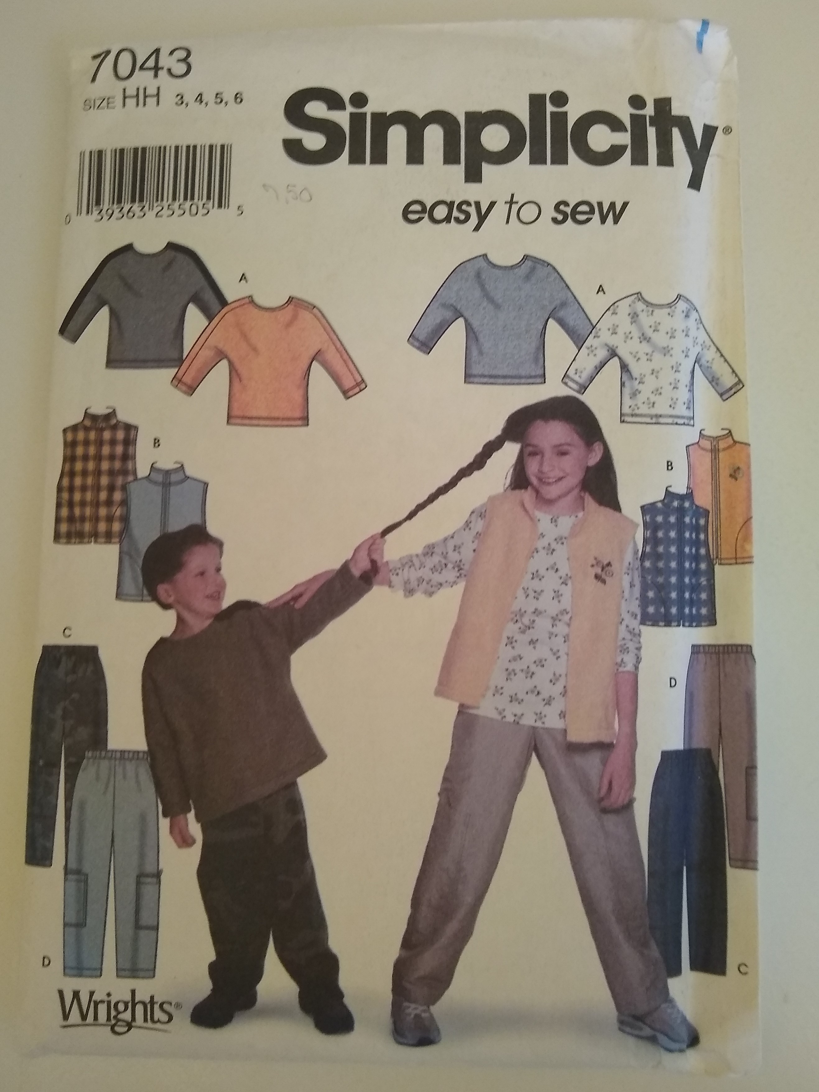 Simplicity 7043 Unisex Vest, Top & Pants Sewing Pattern (Sizes 3–6, 2001)