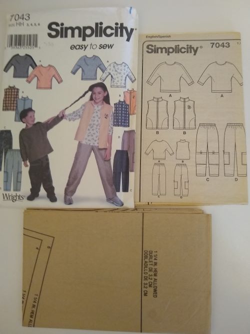 Simplicity 7043 Unisex Vest, Top & Pants Sewing Pattern (Sizes 3–6, 2001)