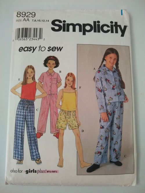 Vtg 1999 Simplicity 8929 Girls/Girls Plus Pajamas Sewing Pattern Sz 7–14