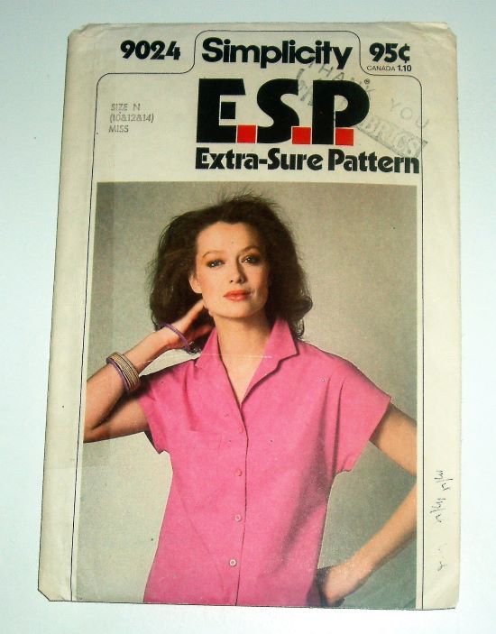Vtg 1979 Simplicity 9024 Misses ESP Cap Sleeve Shirt Pattern Sz 10–14