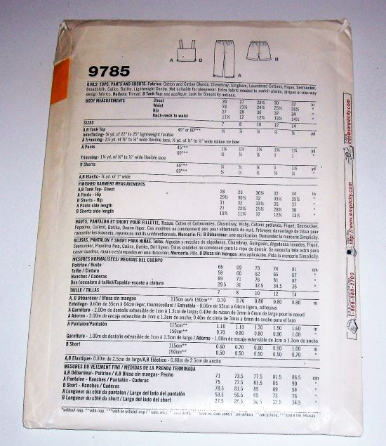Simplicity 9785 – Girls' Crop Top, Capris & Shorts Pattern Sz 7–14