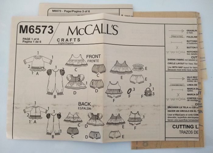 McCall’s M6573 18" Doll Clothes Pattern Dress Romper Jumper & Accessories (2012)