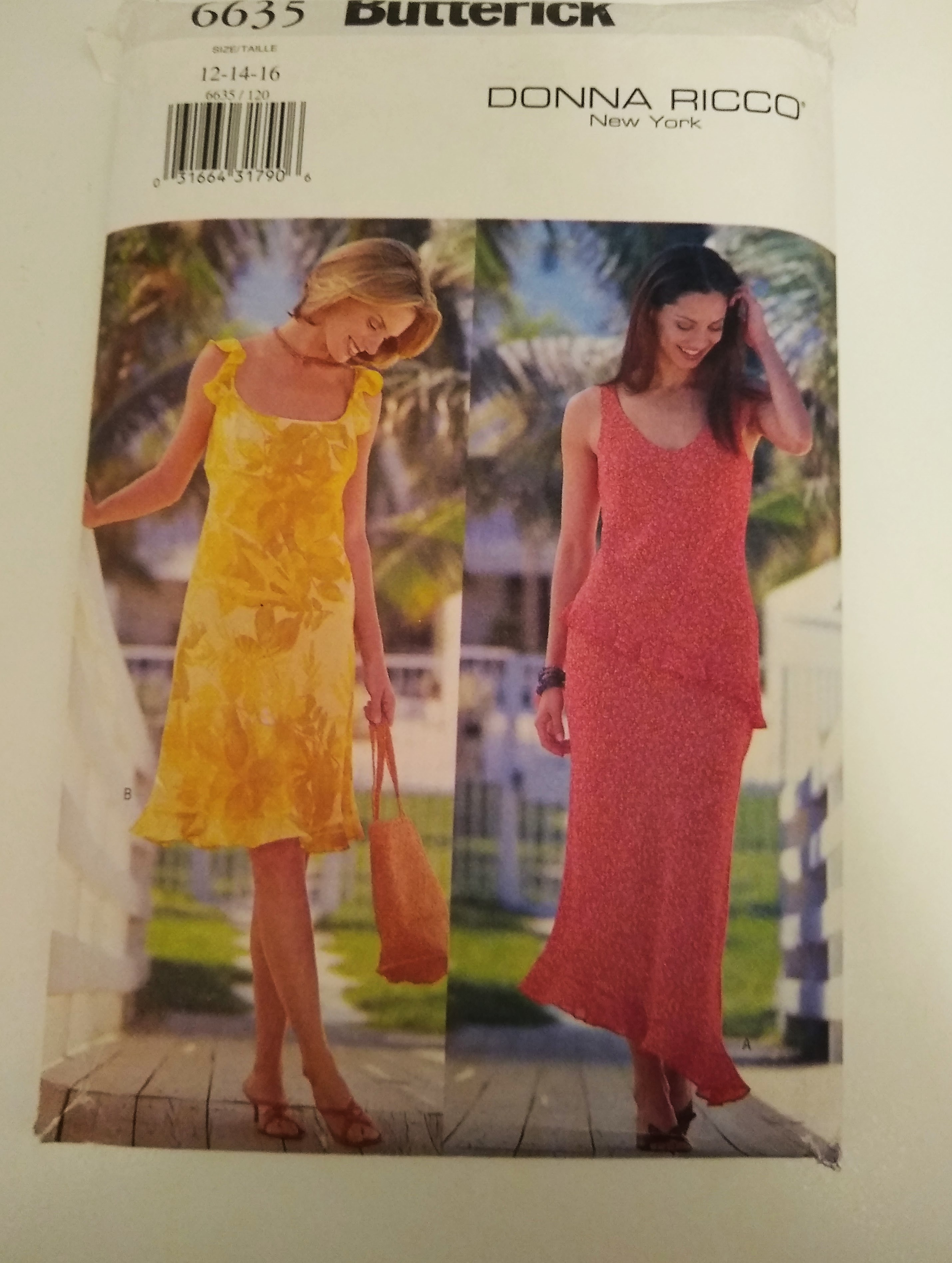 Butterick 6635 Donna Ricco Sewing Pattern Misses/MP Pullover A-Line Dress with Flounces Sz 12–16