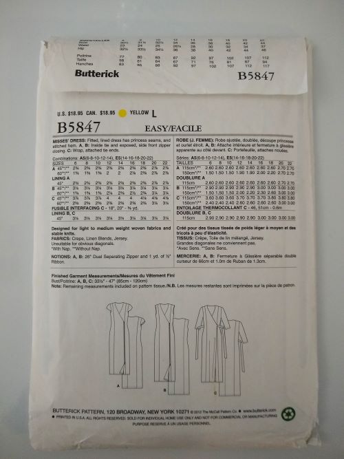 Butterick B5847 Misses Fitted Dress Pattern (Sz 14–22, 2012)