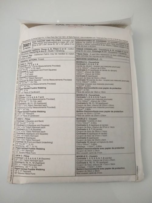 McCall’s 3901 Rag Quilt & Throw Pillows Sewing Pattern