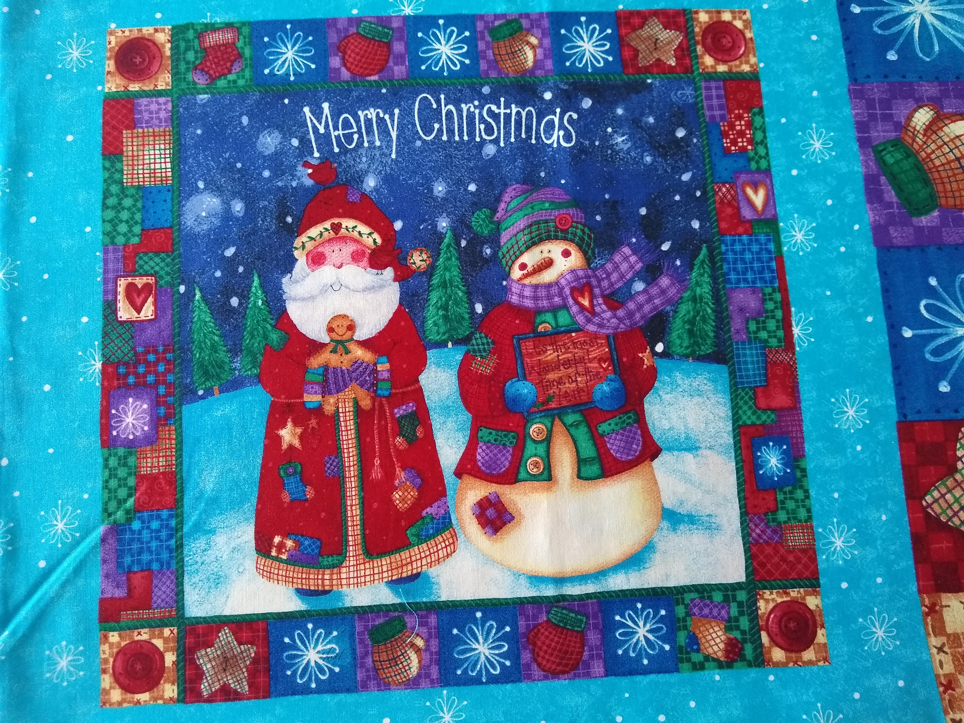 Christmas Throw Pillow Panel – Santa & Snowman Variations – Set of 4 Panels – 14" x 14"