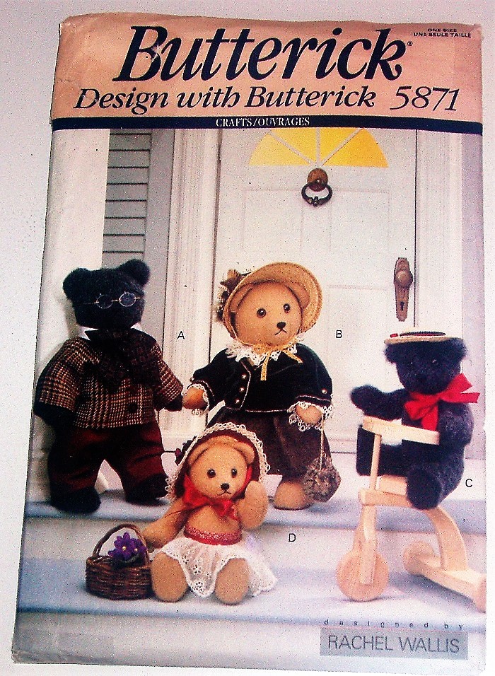 Butterick Pattern 5871 - Teddy Bear Clothes and Accessories 11" & 15" Tall