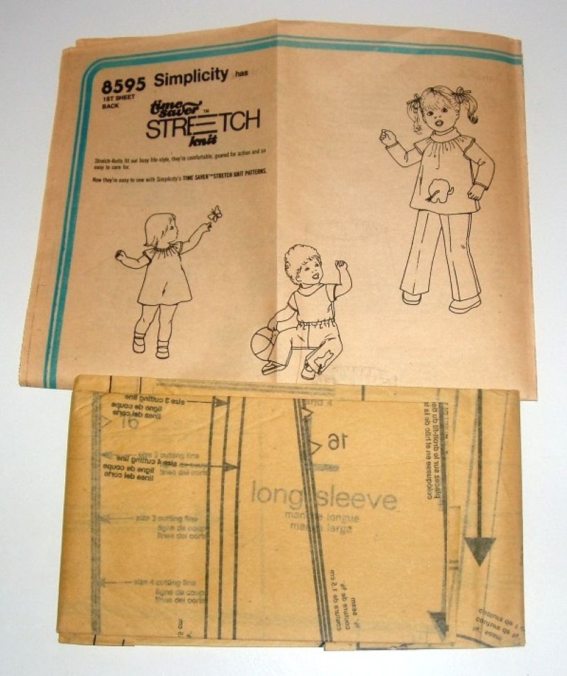 Simplicity 8595 Toddler Pullover Dress Tunic Top & Pants Sewing Pattern Time-Saver Stretch Knit 1978 Sz 2-4