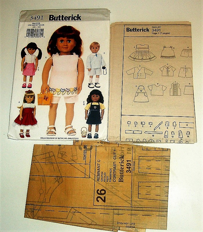 Butterick 3491 18" Doll Clothes Pattern Dresses, Tops, Shorts, and Jumper