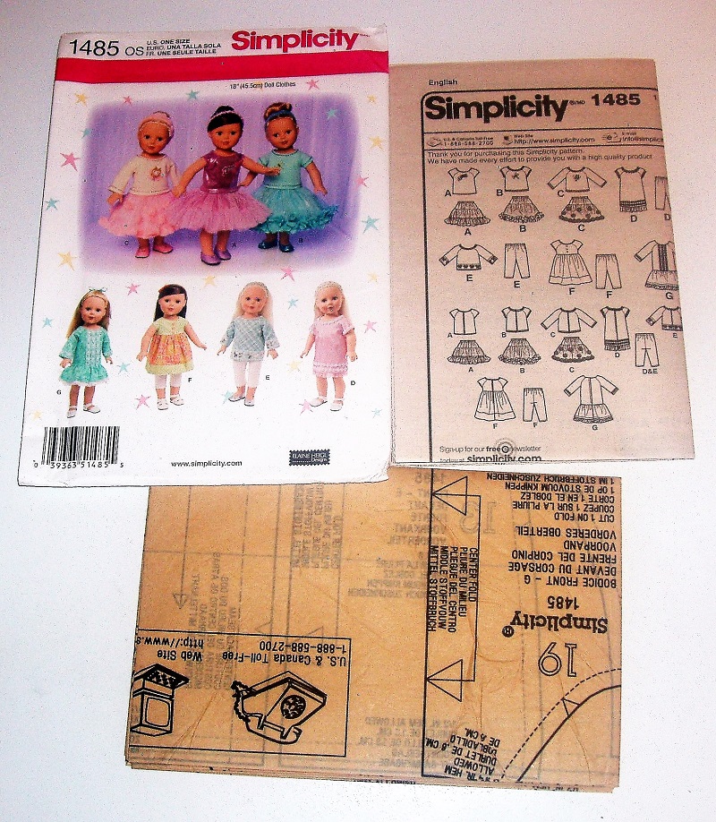 Simplicity 1485 18" Doll Clothes Sewing Pattern Dresses Leggings Top Skirt Doll Wardrobe