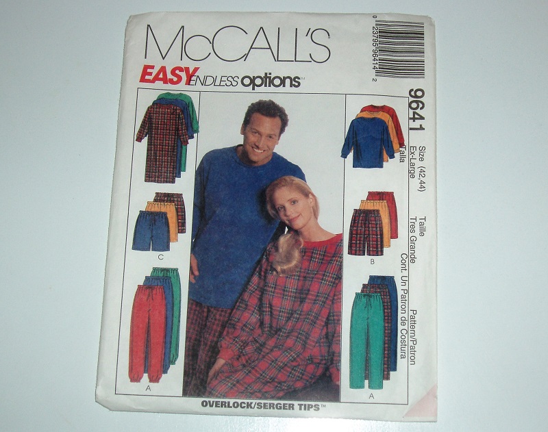 McCall’s 9641 Sewing Pattern Unisex PJs & Nightshirt  Sizes XL (1998)