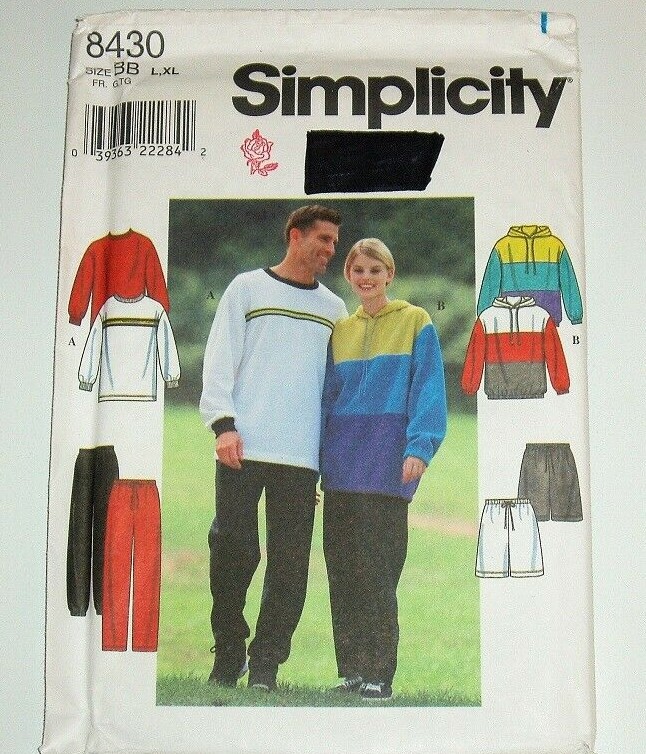 Simplicity 8430 Unisex Pullover Hooded Top, Pants & Shorts Sewing Pattern (Sizes L–XL)