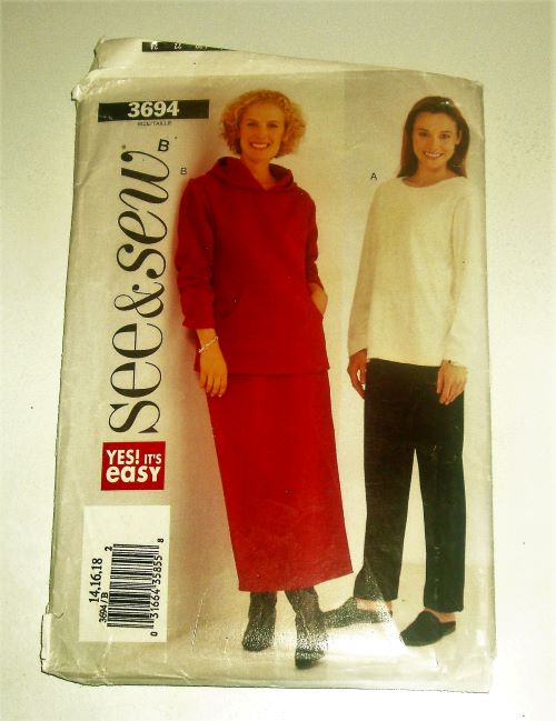 Butterick 3694 See & Sew Sewing Pattern Misses Top, Hoodie, Skirt & Pants Sizes 14–18