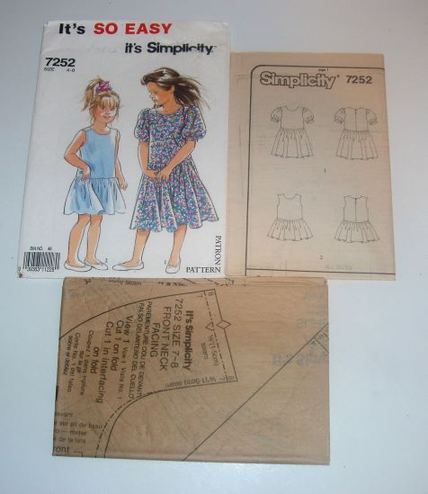 Simplicity 7252 “It’s So Easy” Girls’ Dropped Waist Dress Sewing Pattern Sizes 4–8