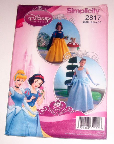 Simplicity 2817 Disney Princess Costume Pattern Dress + Cape Sizes 3–6